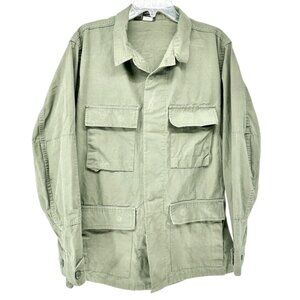 Vintage Genuine Gear Military Style Shirt Jacket Mens M-L Olive Green Button-Up